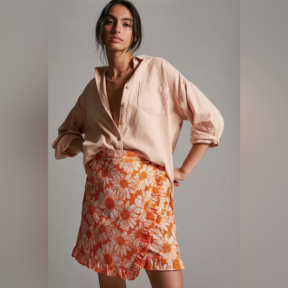 Anthropologie Plenty by Tracy Reese Orange Floral Pencil Skirt